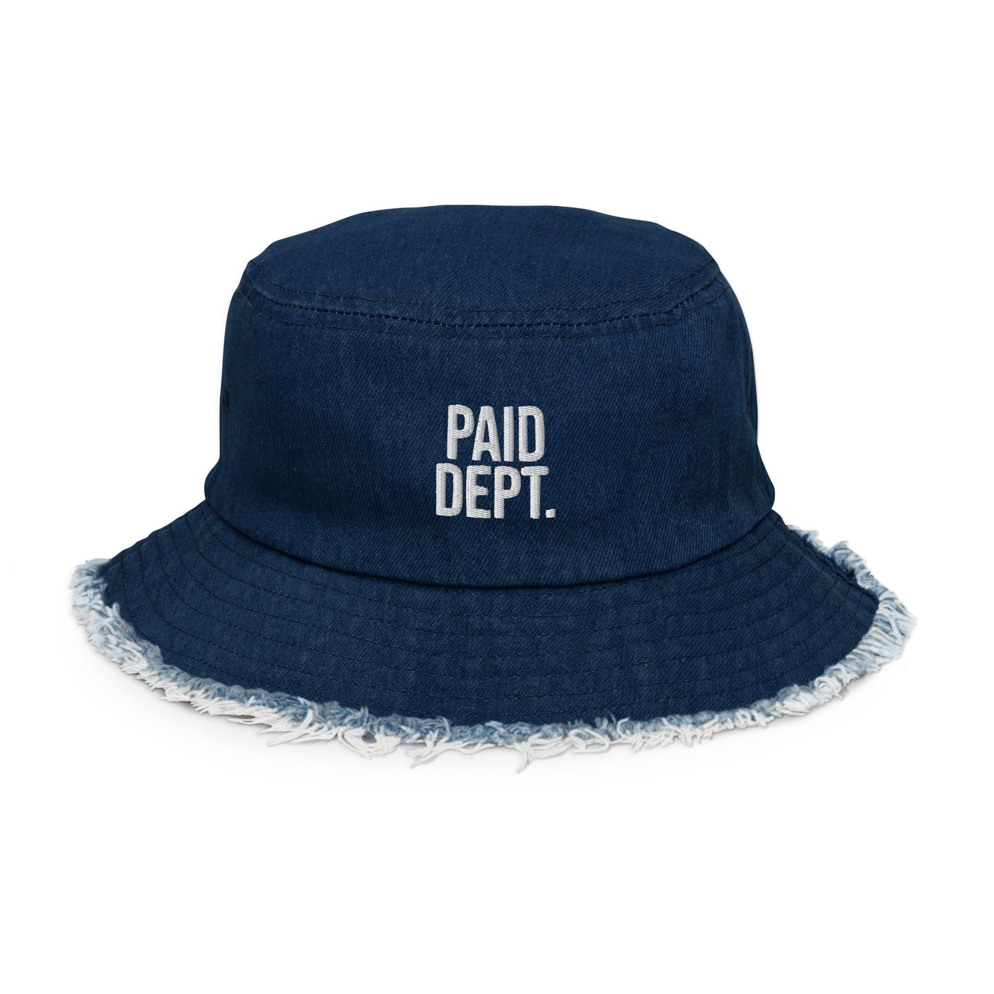 Distressed denim PAID DEPT bucket hat