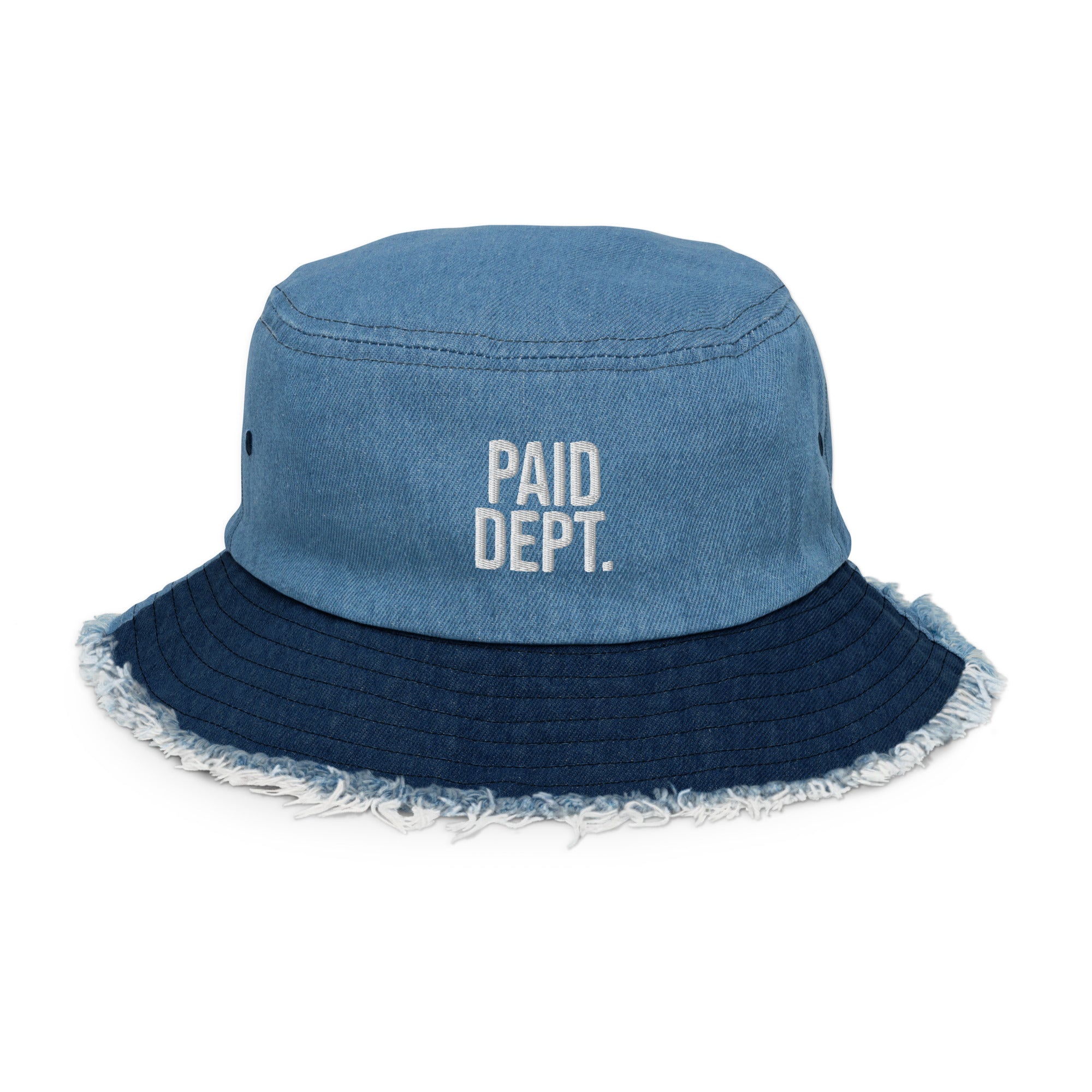 Distressed denim PAID DEPT bucket hat